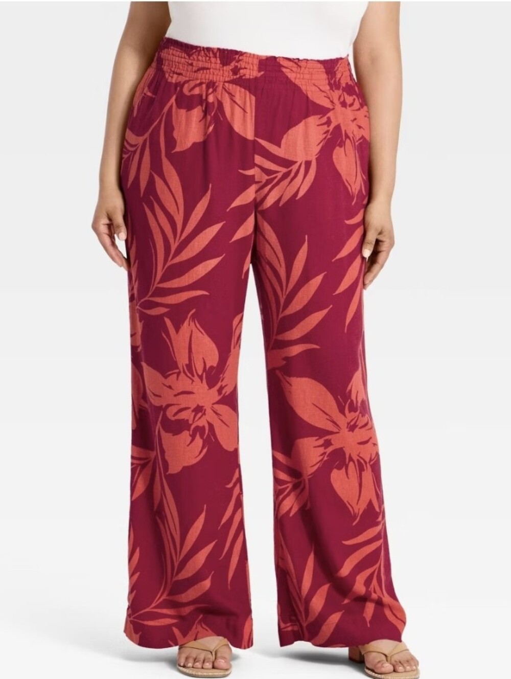 New Linen Blend High Rise Wide Leg Pull On Pants Size Xal Long NWT Red New Day